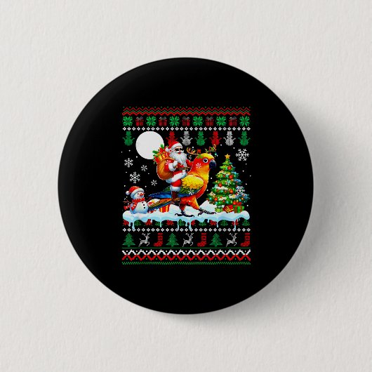 Santa Riding Reindeer Sun Conure Sweater Xmas Tree Button (Vorderseite)