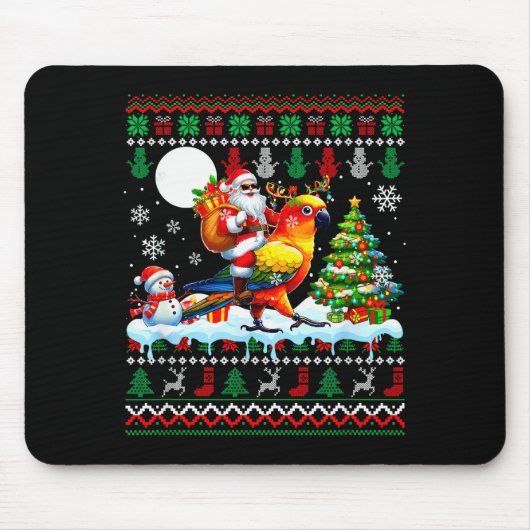 Santa Riding Reindeer Sun Conure Sweater Xmas Tree Mousepad (Vorne)