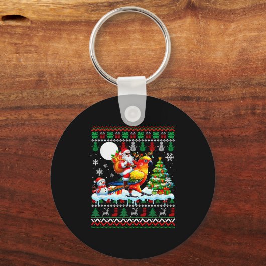 Santa Riding Reindeer Sun Conure Sweater Xmas Tree Schlüsselanhänger (Vorderseite)