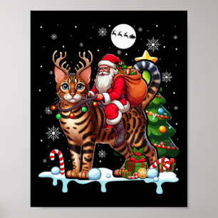 Santa Riding Rentier Bengalische Katze Poster