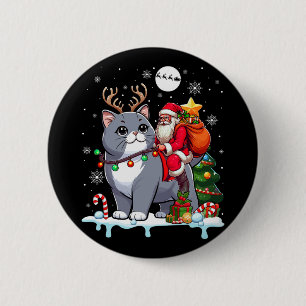 Santa Riding Rentier British Shorthair Xmas Tree Button