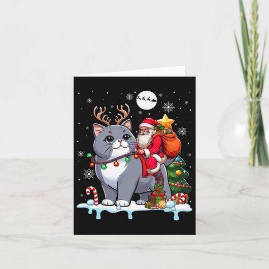 Santa Riding Rentier British Shorthair Xmas Tree Karte (Vorderseite)