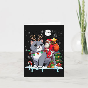 Santa Riding Rentier British Shorthair Xmas Tree Karte