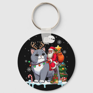 Santa Riding Rentier British Shorthair Xmas Tree Schlüsselanhänger