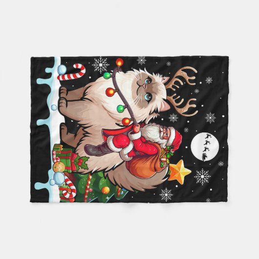 Santa Riding Rentier Himalayan Cat Xmas Tree Cola Fleecedecke (Vorderseite (Horizontal))