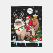 Santa Riding Rentier Himalayan Cat Xmas Tree Cola Fleecedecke (Vorderseite)