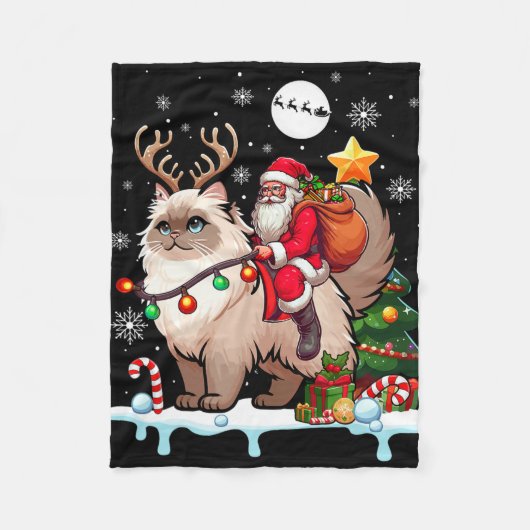 Santa Riding Rentier Himalayan Cat Xmas Tree Cola Fleecedecke (Vorderseite)