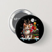 Santa Riding Rentier Munchkin Katze Weihnachtsbaum Button (Vorne & Hinten)