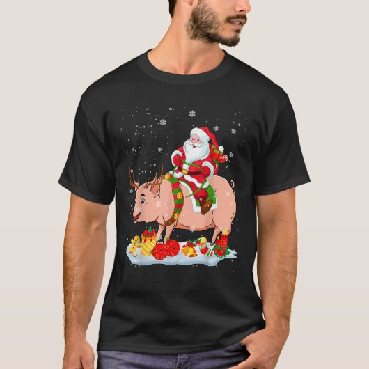 Santa Riding Rentier Pig Xmas Pig Bauer Lover T-Shirt (Vorderseite)