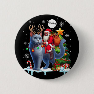 Santa Riding Rentier Russian Blue Xmas Tree Color Button