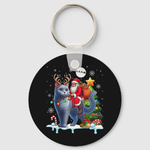 Santa Riding Rentier Russian Blue Xmas Tree Color Schlüsselanhänger