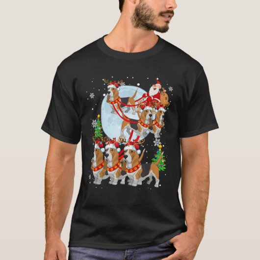Santa Riding Rentier Santa Basset Hound Sleigh Ch T-Shirt (Vorderseite)