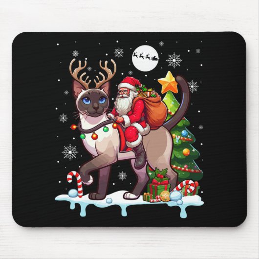 Santa Riding Rentier Siam Katzenwelse Mousepad (Vorne)