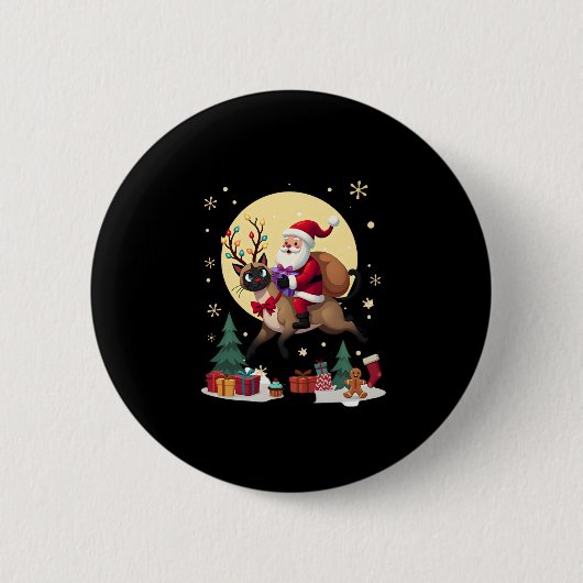 Santa Riding Rentier Siamese Weihnachtsbaum L Button (Vorderseite)