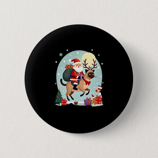 Santa Riding Rentier Siamese Weihnachtsbaum L Button (Vorderseite)