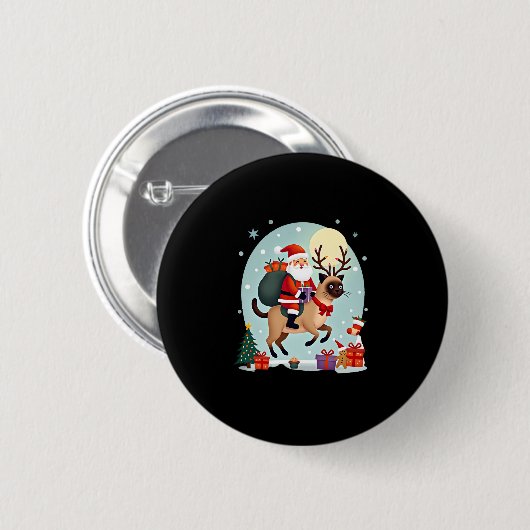 Santa Riding Rentier Siamese Weihnachtsbaum L Button (Vorne & Hinten)