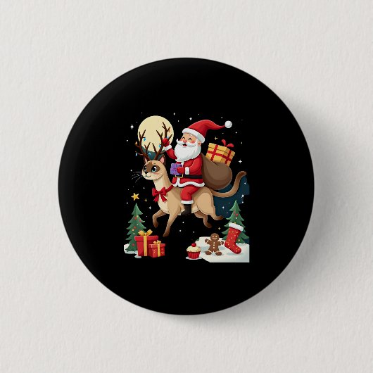 Santa Riding Rentier Siamese Weihnachtsbaum L Button (Vorderseite)