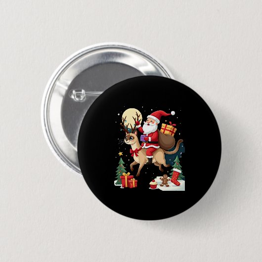 Santa Riding Rentier Siamese Weihnachtsbaum L Button (Vorne & Hinten)