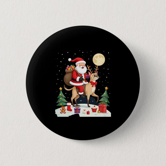 Santa Riding Rentier Siamese Weihnachtsbaum L Button (Vorderseite)