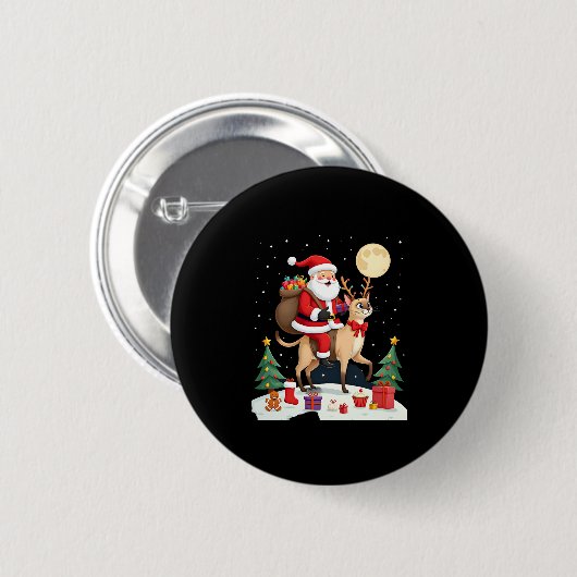 Santa Riding Rentier Siamese Weihnachtsbaum L Button (Vorne & Hinten)