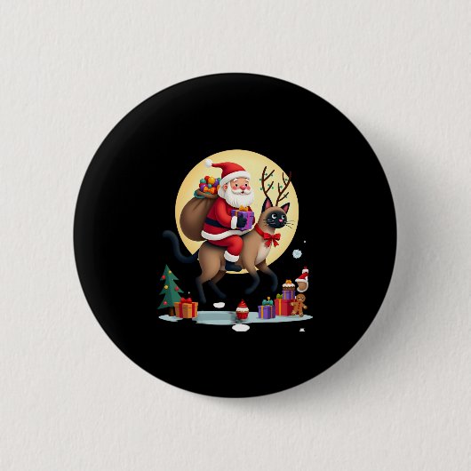 Santa Riding Rentier Siamese Weihnachtsbaum L Button (Vorderseite)