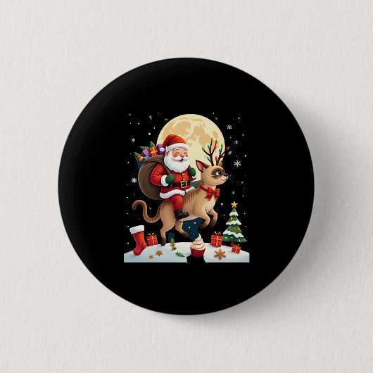 Santa Riding Rentier Siamese Weihnachtsbaum L Button (Vorderseite)