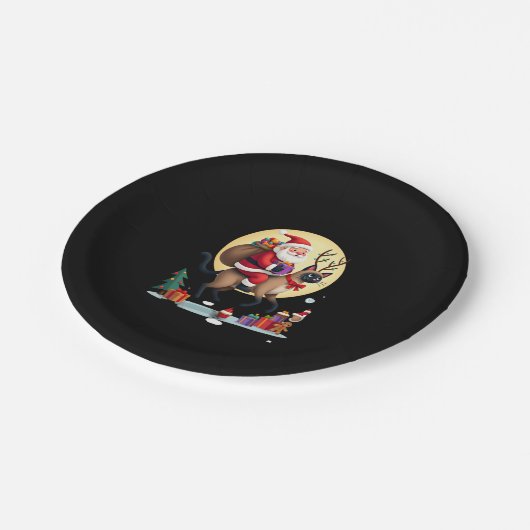 Santa Riding Rentier Siamese Weihnachtsbaum L Pappteller (Schrägansicht)