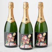 Santa Riding Rentier Siamese Weihnachtsbaum L Schaumweinetikett (Flaschen)