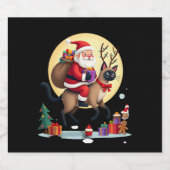 Santa Riding Rentier Siamese Weihnachtsbaum L Schaumweinetikett (Einzelnes Label)