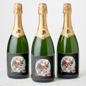 Santa Riding Rentier Siamese Weihnachtsbaum L Schaumweinetikett (Flaschen)