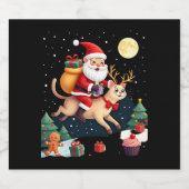 Santa Riding Rentier Siamese Weihnachtsbaum L Schaumweinetikett (Einzelnes Label)
