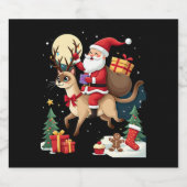 Santa Riding Rentier Siamese Weihnachtsbaum L Schaumweinetikett (Einzelnes Label)
