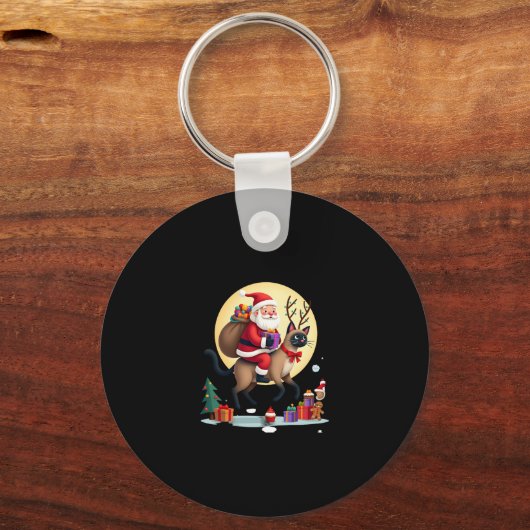 Santa Riding Rentier Siamese Weihnachtsbaum L Schlüsselanhänger (Vorderseite)