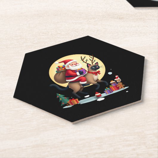 Santa Riding Rentier Siamese Weihnachtsbaum L Untersetzer (angewinkelt)