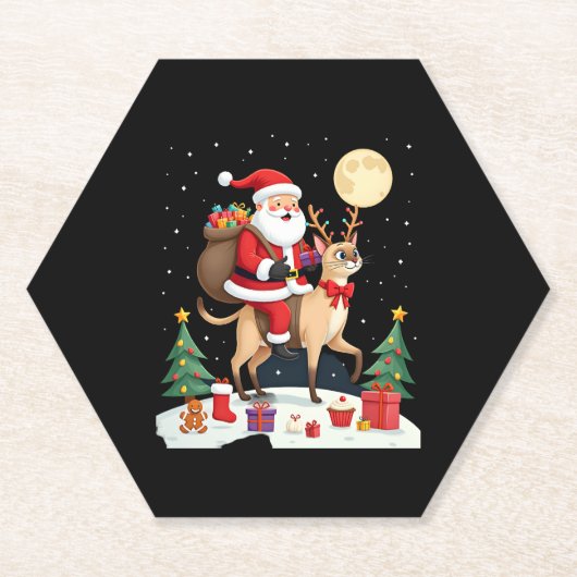 Santa Riding Rentier Siamese Weihnachtsbaum L Untersetzer (Vorderseite)