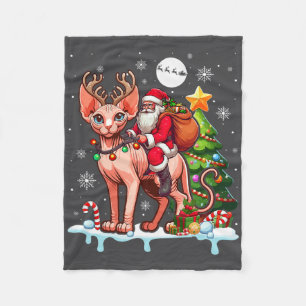 Santa Riding Rentier Sphynx Cat Xmas Tree Colorfu Fleecedecke