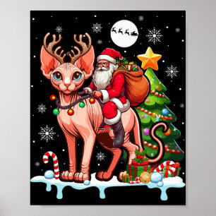 Santa Riding Rentier Sphynx Cat Xmas Tree Colorfu Poster