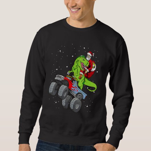 Santa Riding Rex Dinosaur Monster Truck Christmas Sweatshirt (Vorderseite)