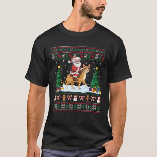 Santa Riding Savannah Cat Boys Girls Kinder Ugly C T-Shirt (Vorderseite)