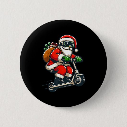 Santa Riding Scooter Weihnachts-Pajama für Kleinki Button (Vorderseite)