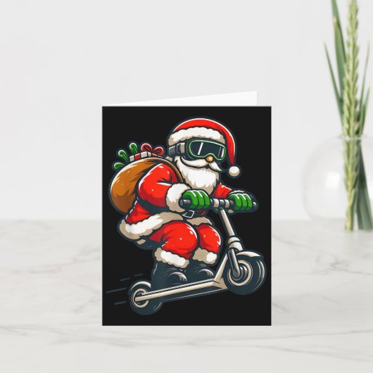 Santa Riding Scooter Weihnachts-Pajama für Kleinki Karte (Vorderseite)