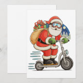 Santa Riding Scooter Weihnachtsmatte Feiertagskarte (Vorne/Hinten)
