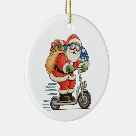Santa Riding Scooter Weihnachtsmatte Keramik Ornament (Rechts)