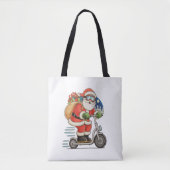 Santa Riding Scooter Weihnachtsmatte Tasche (Vorderseite)