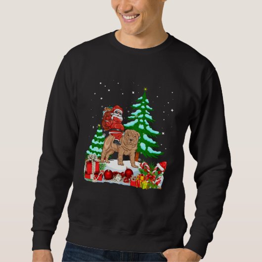 Santa Riding Shar Pei Dog Theme Christmas Shar Pei Sweatshirt (Vorderseite)