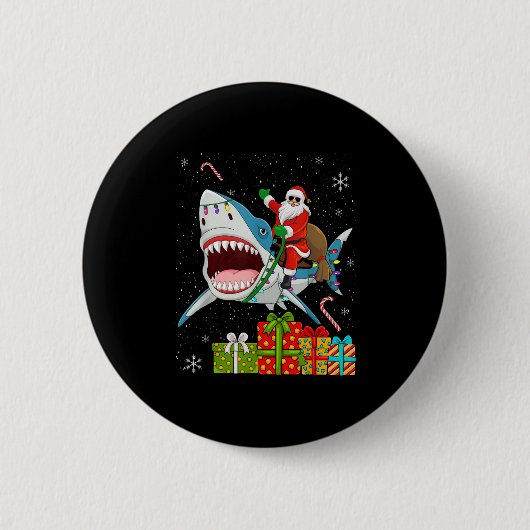 Santa Riding Shark Christmas Pajama Cute Ocean Ani Button (Vorderseite)