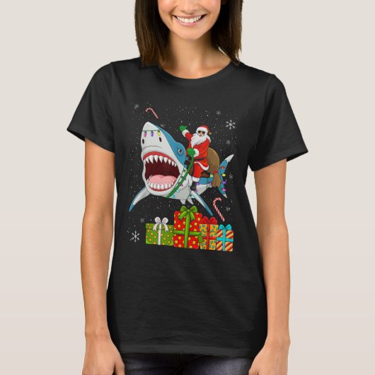 Santa Riding Shark Christmas Pajama Cute Ocean Ani T-Shirt (Vorderseite)