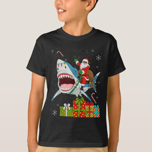 Santa Riding Shark Christmas Pajama Cute Ocean Ani T-Shirt (Vorderseite)
