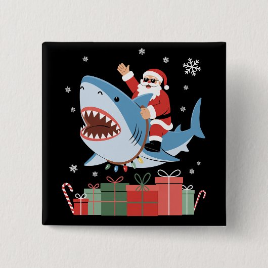 Santa Riding Shark Christmas Pajama Cute Ocean Button (Vorderseite)