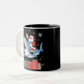 Santa Riding Shark Christmas Pajama Cute Ocean Zweifarbige Tasse (Vorderseite Links)